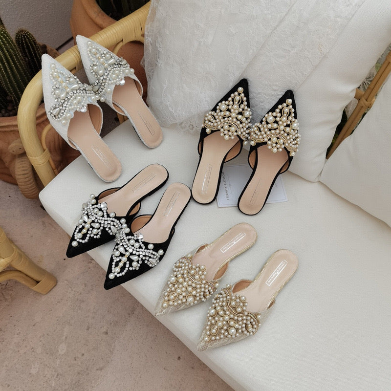 Pearl Embellished Pointed-Toe Mules