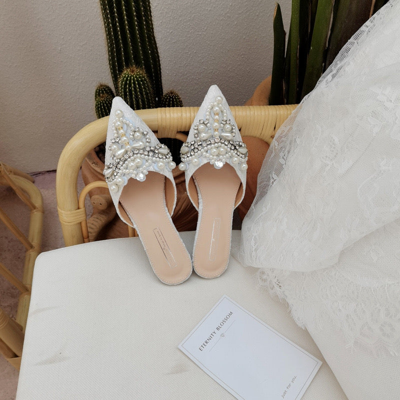Pearl Embellished Pointed-Toe Mules