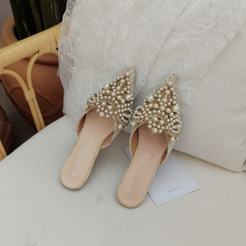 Pearl Embellished Pointed-Toe Mules