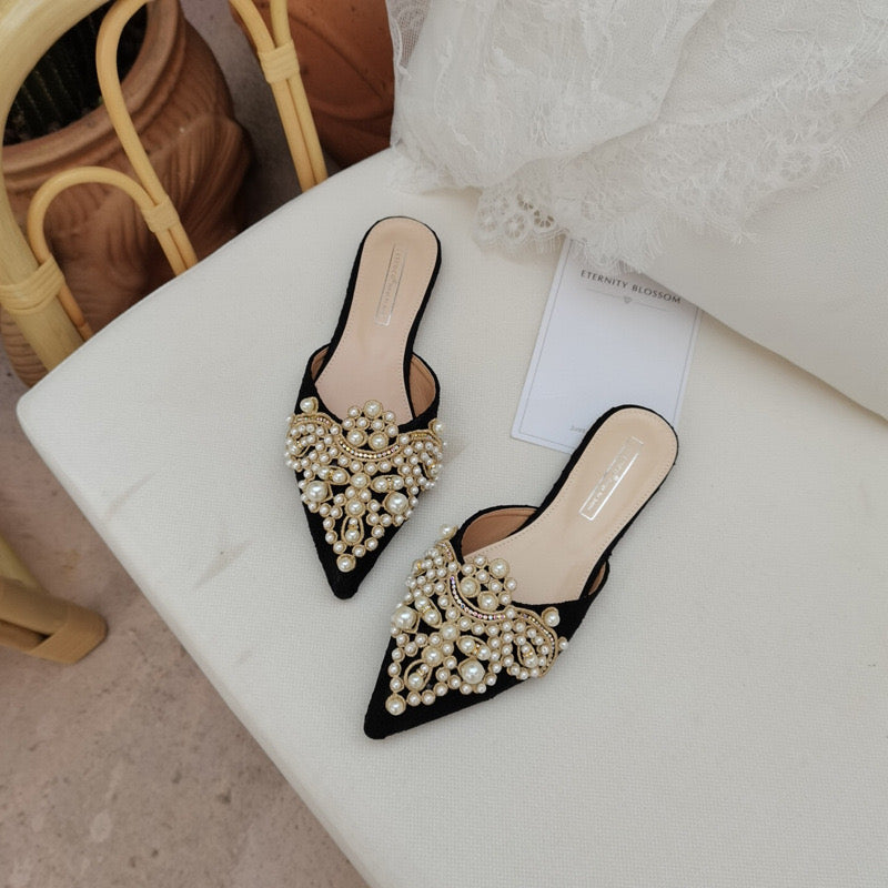 Pearl Embellished Pointed-Toe Mules