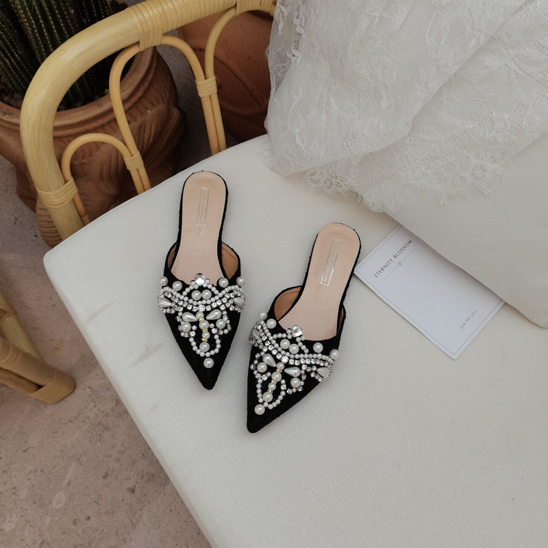 Pearl Embellished Pointed-Toe Mules