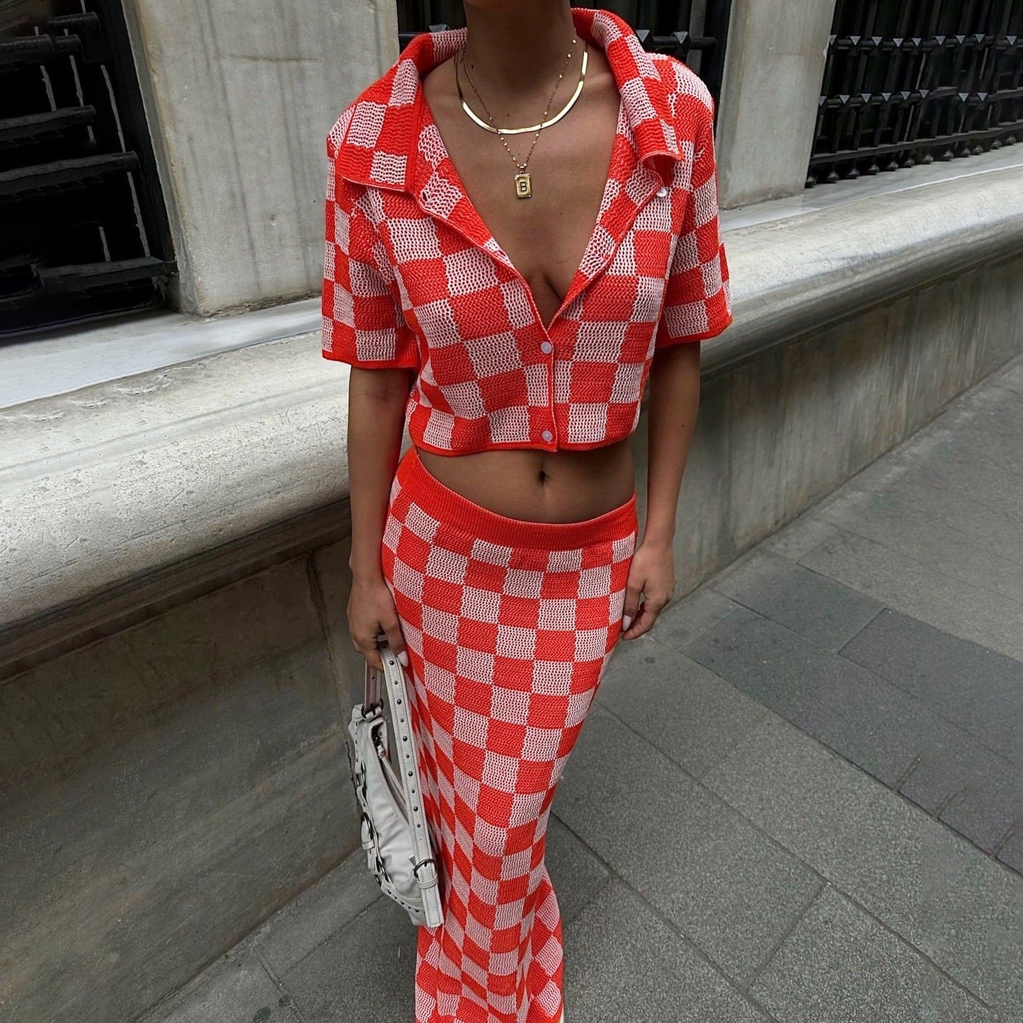 Checkerboard 2-Piece Skirt and Top Set