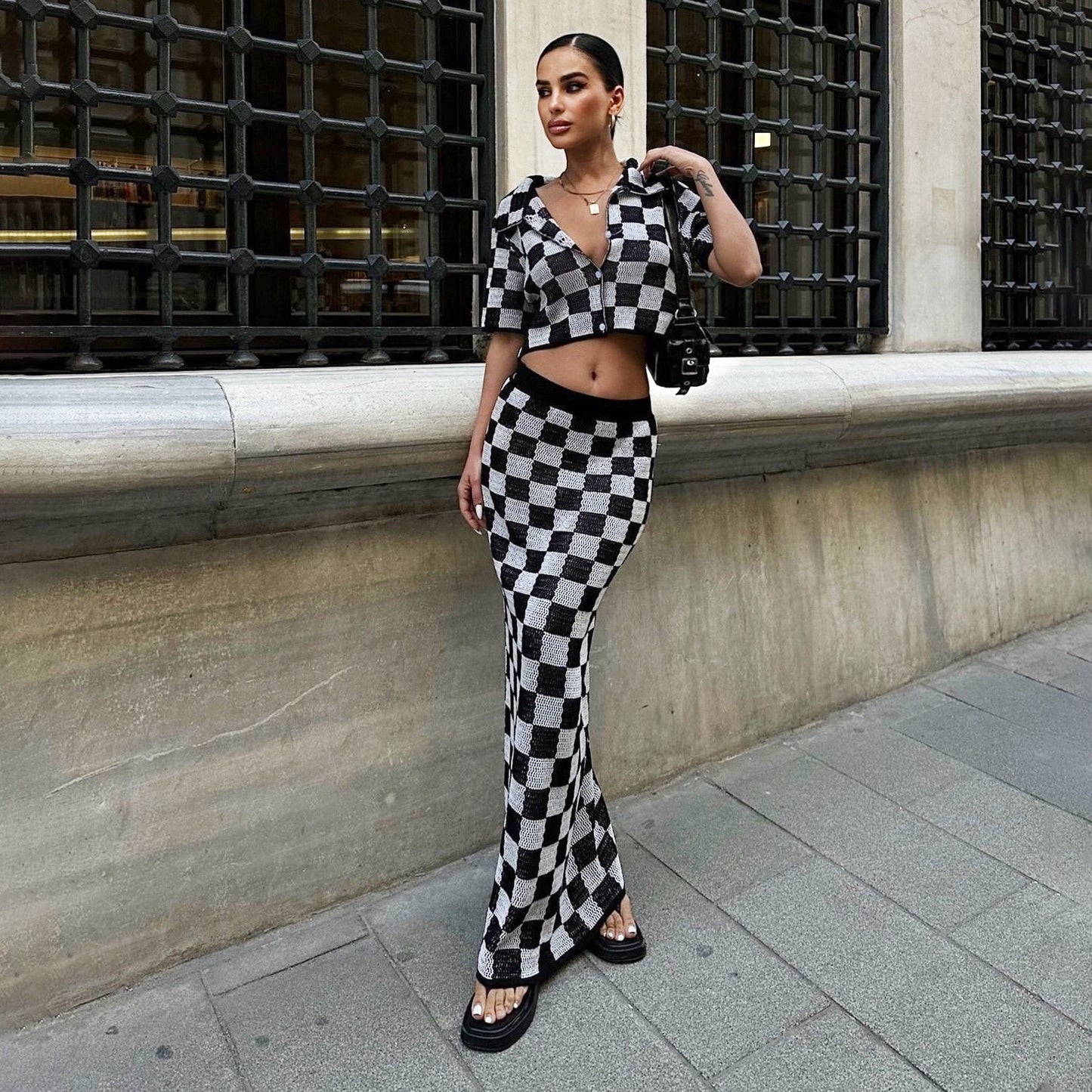 Checkerboard 2-Piece Skirt and Top Set