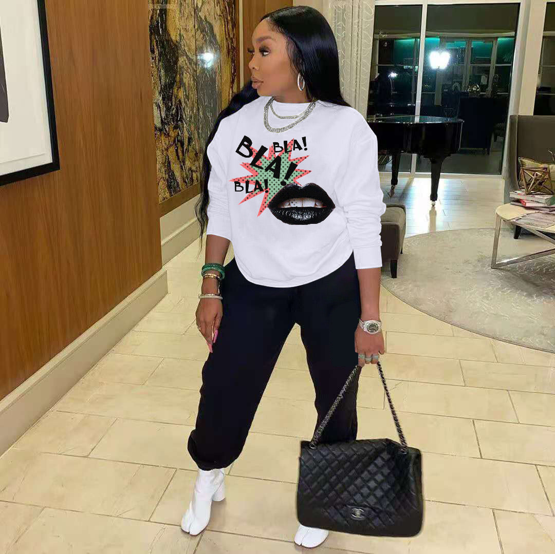 Pop Art Lips Graphic Sweatshirt Set
