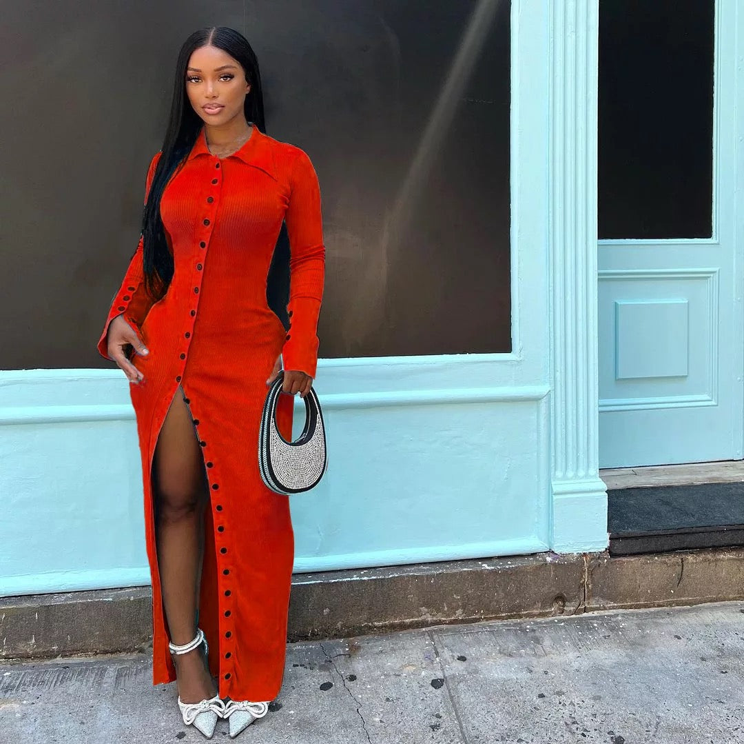Long Sleeve Button Maxi Dress