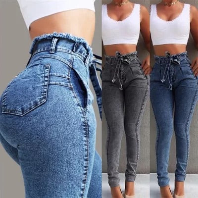 High waisted jeans.