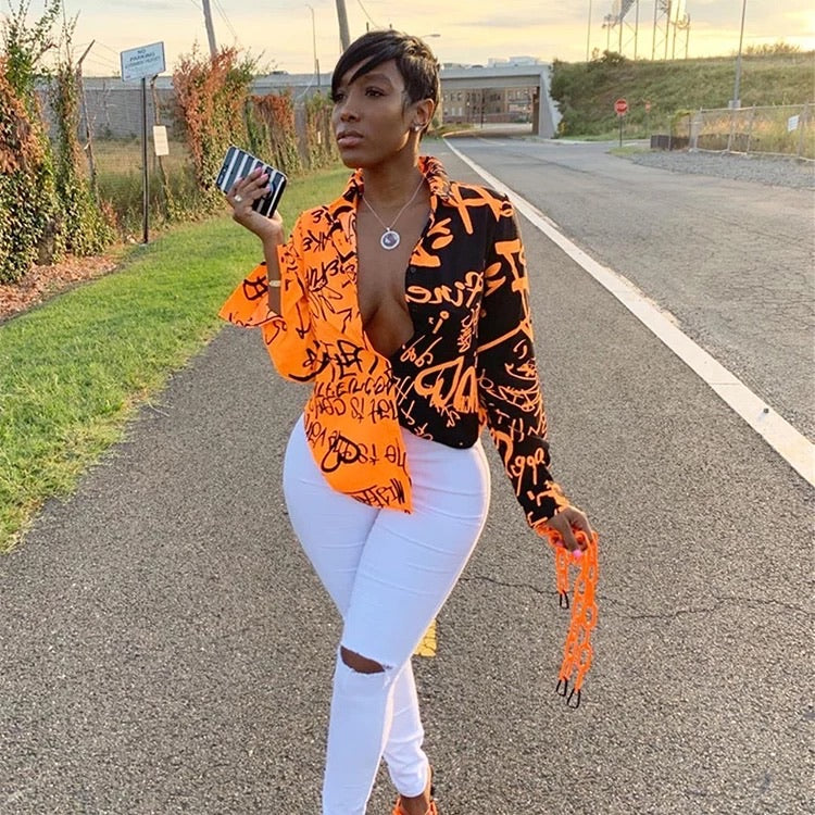 Graffiti print long sleeves.