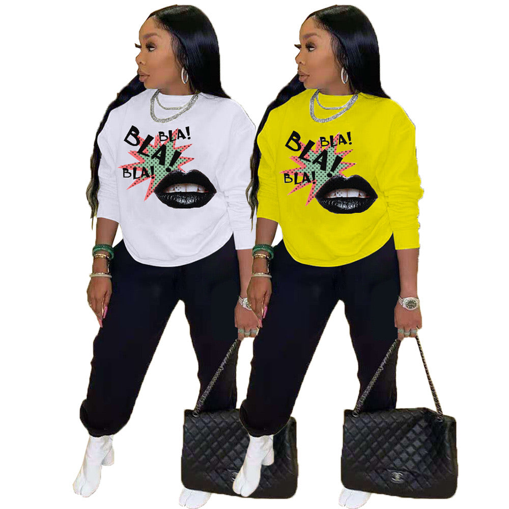 Pop Art Lips Graphic Sweatshirt Set